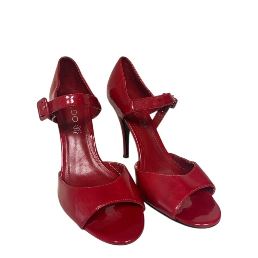 Aldo Red Patent Leather Mary Jane Peep Toe Stiletto Heels Size‎ 38
